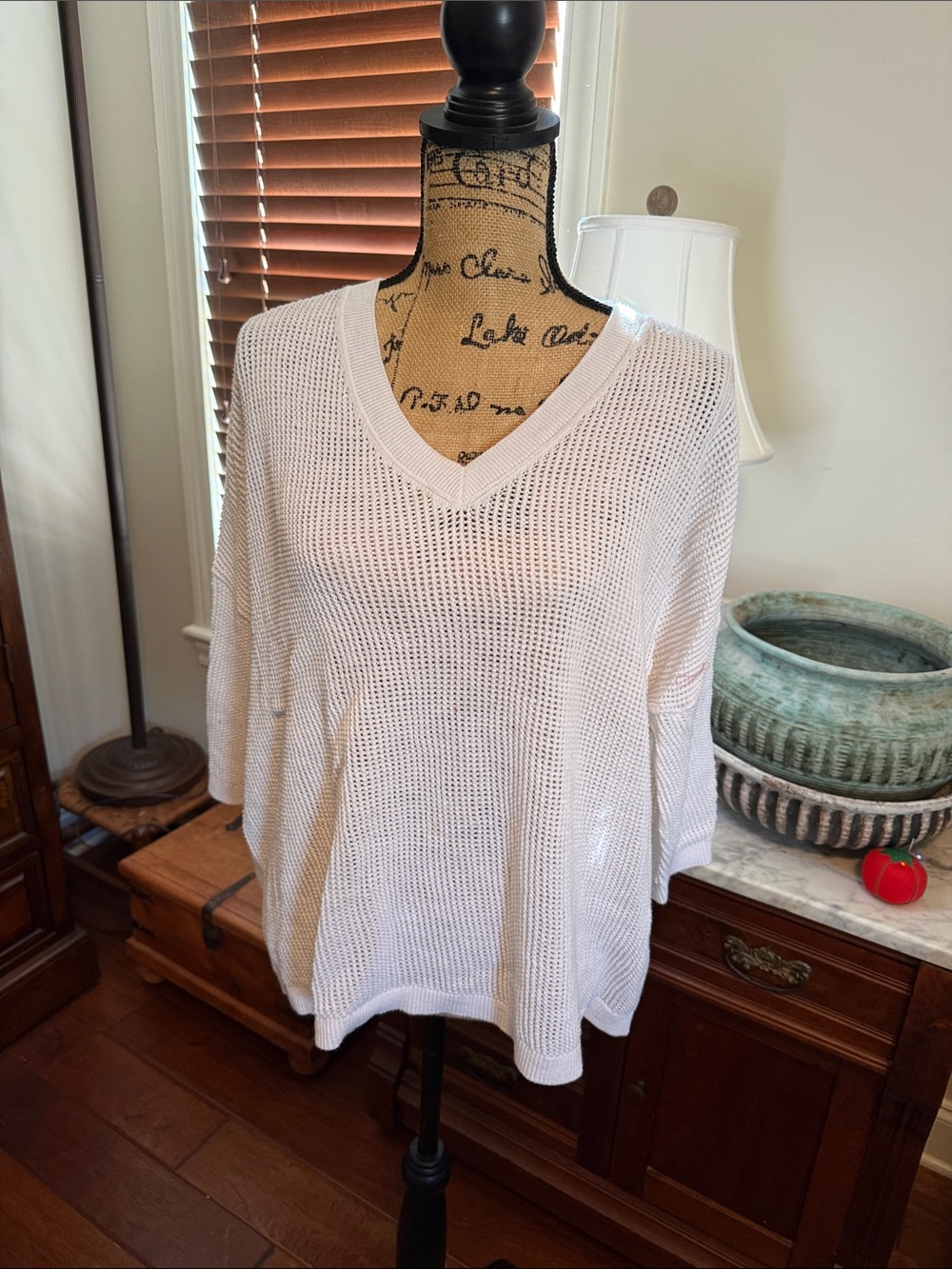 CAbi white Open-Knit V-Neck Sweater